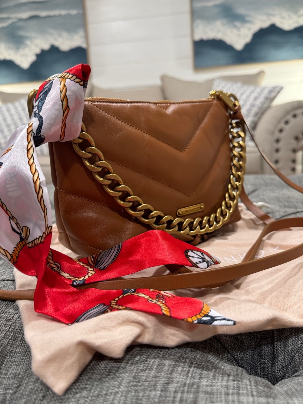 Rebecca Minkoff Bag Edie Tan Quilted Leather Convertible Crossbody Shoulder Bag - Picture 3 of 17